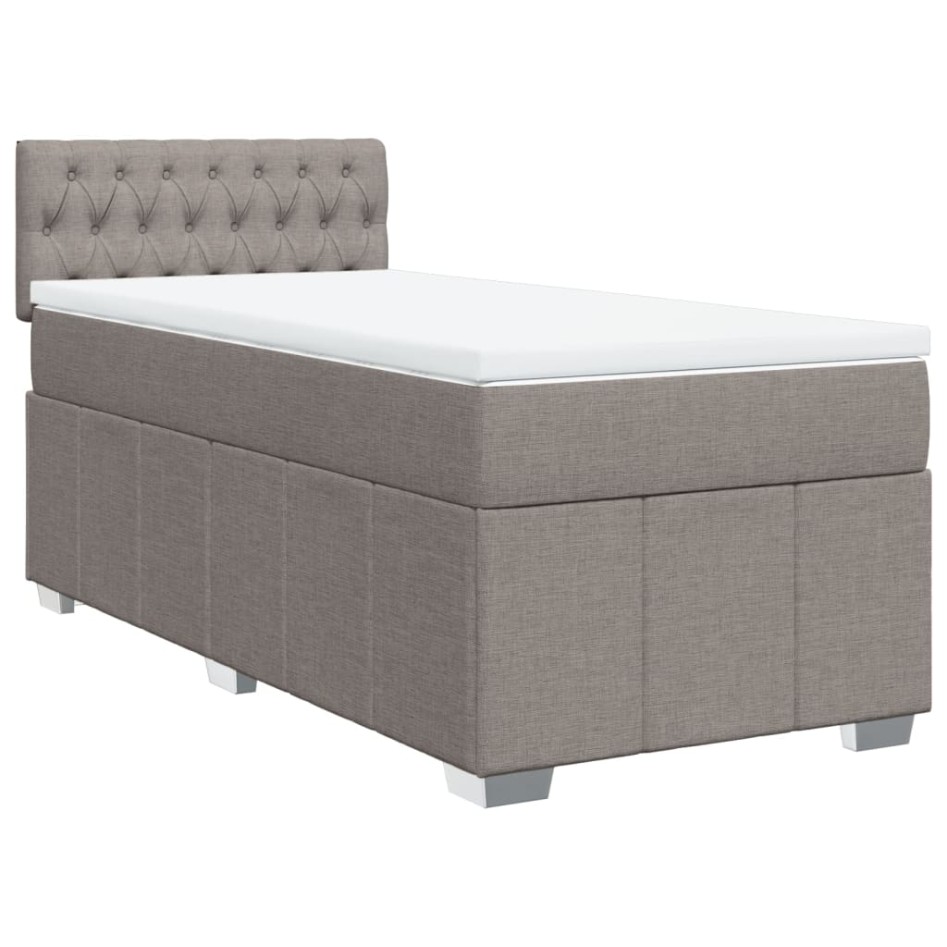 Cama box spring con colchón tela gris taupe 100x200