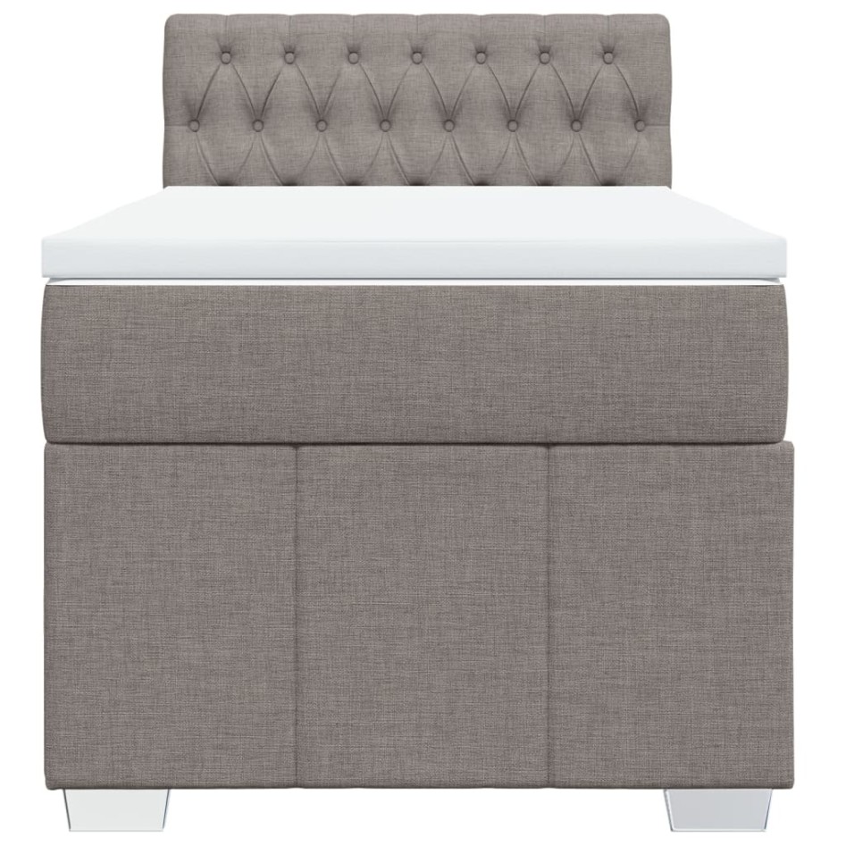 Cama box spring con colchón tela gris taupe 100x200