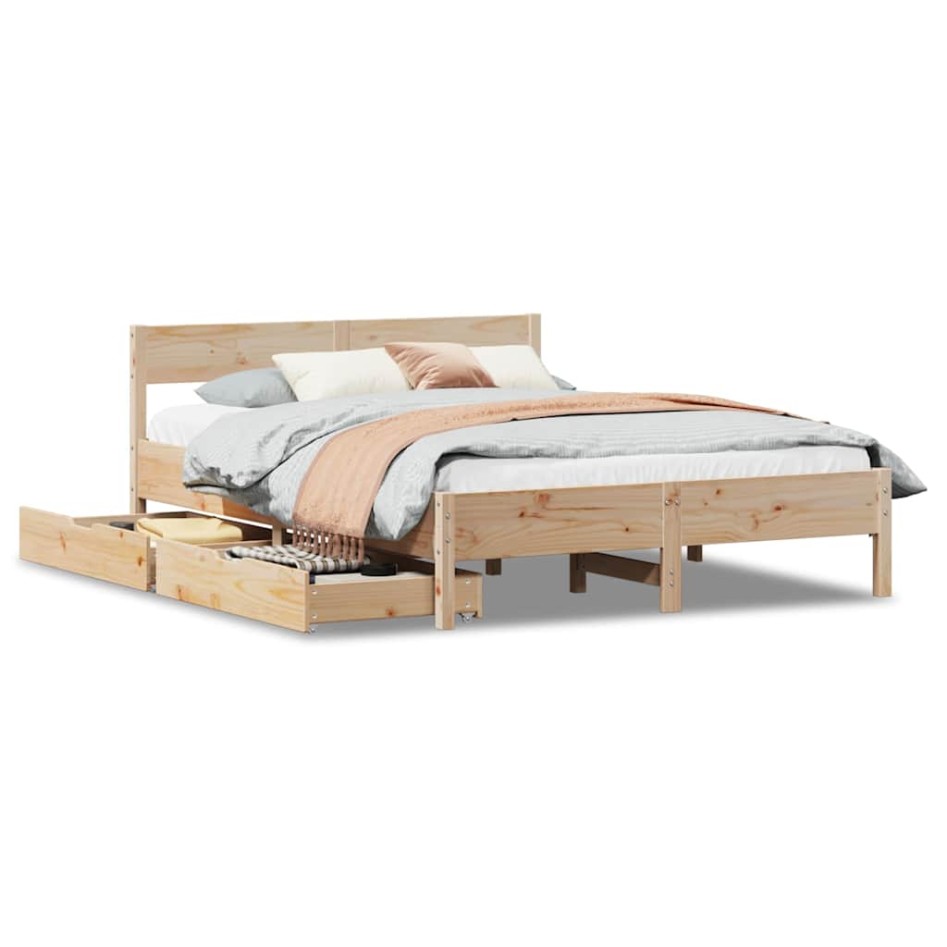 Estructura de cama sin colchón madera maciza de pino 120x190