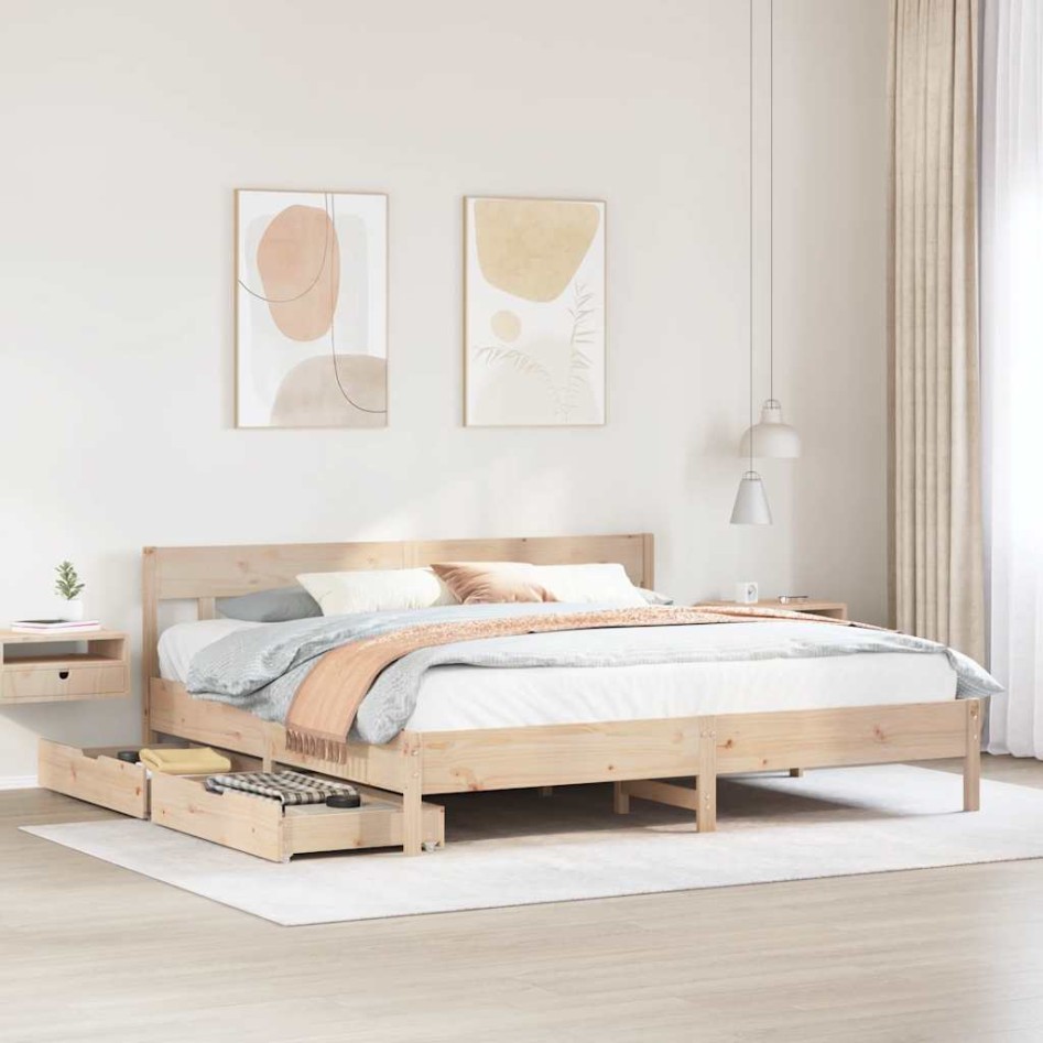 Estructura de cama sin colchón madera maciza de pino 200x200