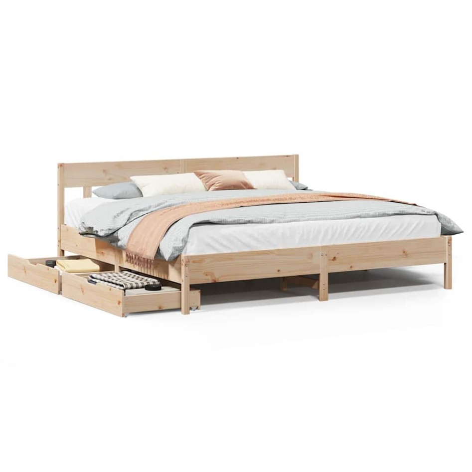 Estructura de cama sin colchón madera maciza de pino 200x200