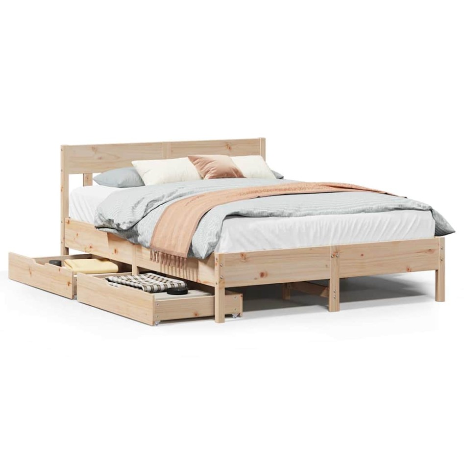 Estructura de cama sin colchón madera de pino blanco 150x200