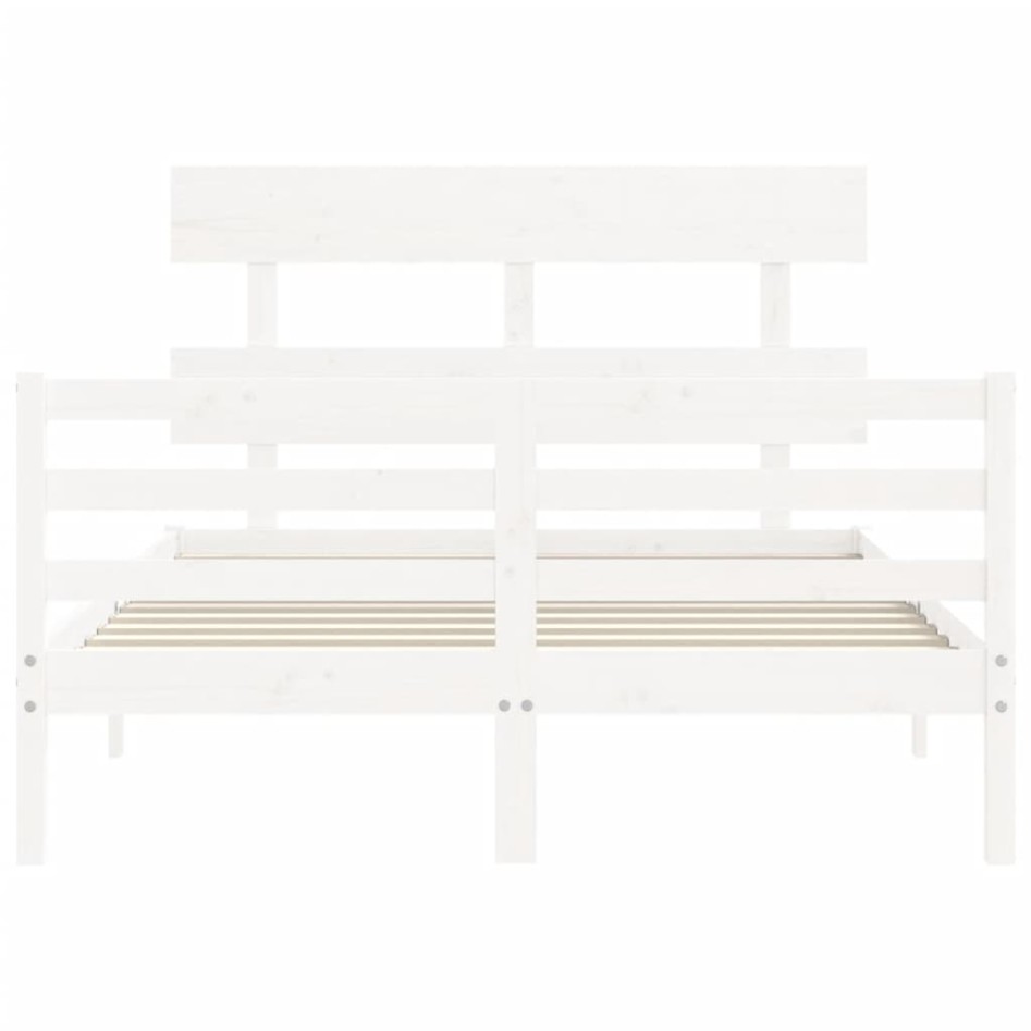 Estructura de cama con cabecero madera maciza blanco 140x190