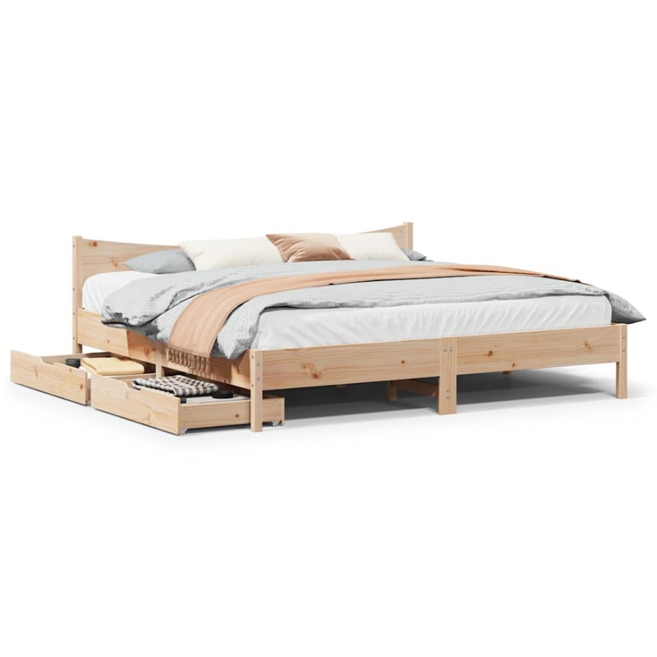 Estructura de cama con cajones madera maciza de pino 180x200