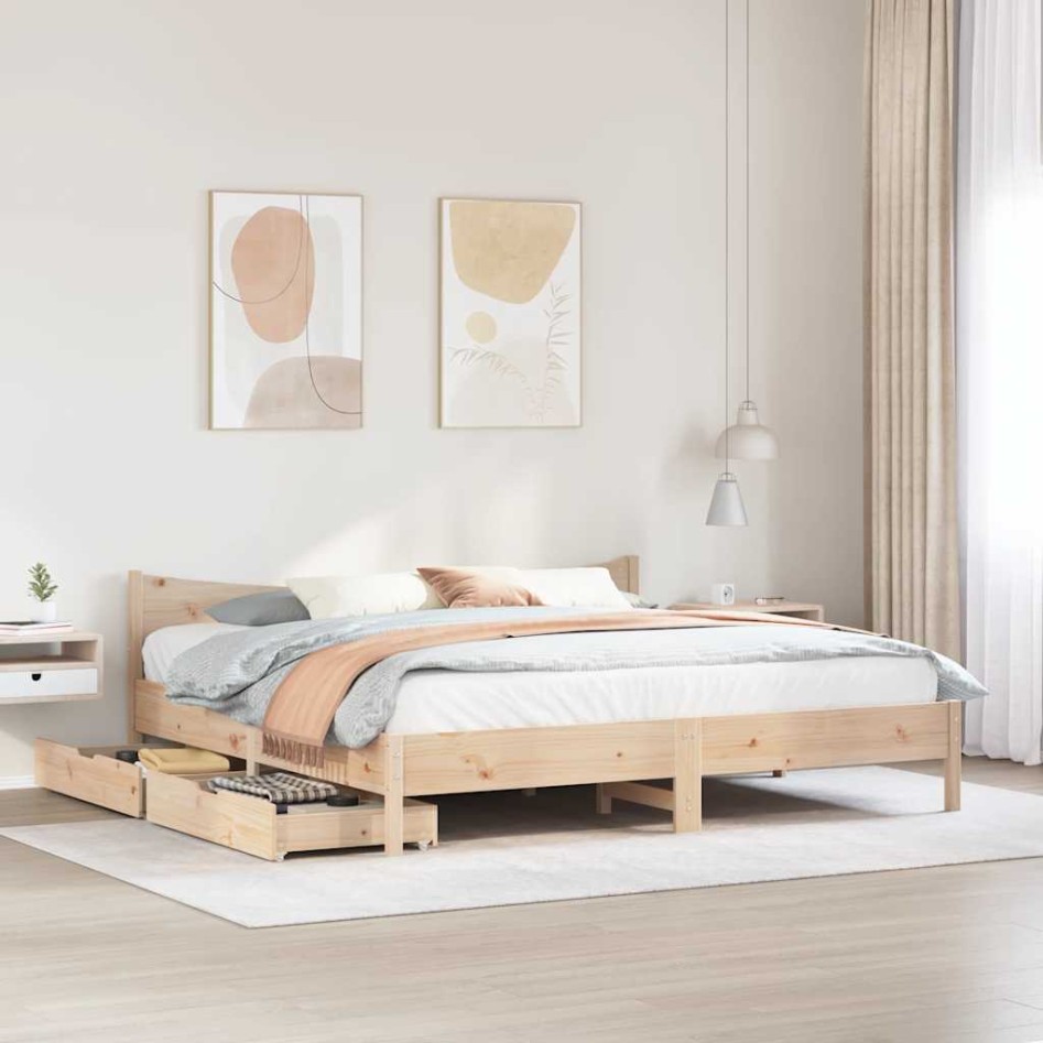 Estructura de cama con cajones madera maciza de pino 180x200
