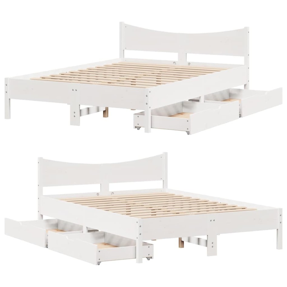 Estructura de cama con cojines madera de pino blanca 140x190