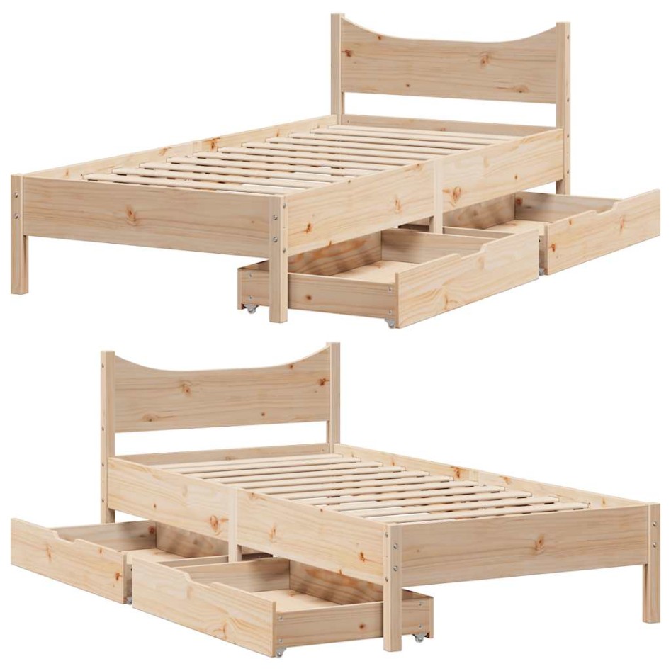 Estructura de cama con cajones madera maciza pino 90x190