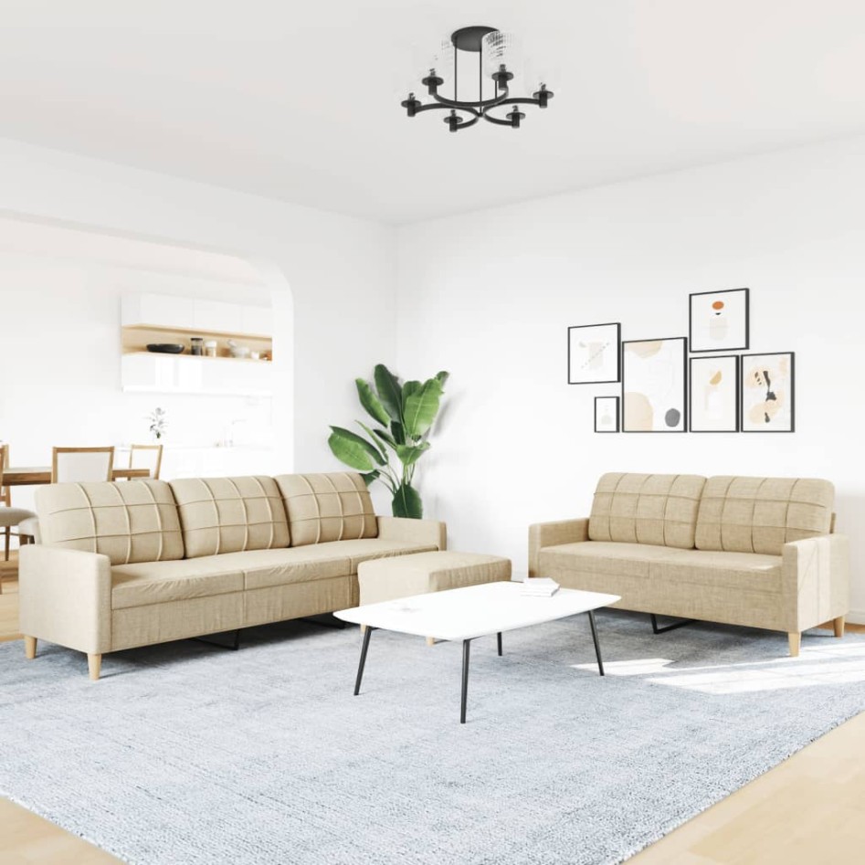 Juego de sofás con reposapiés 3 piezas tela