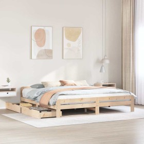 Estructura de cama sin colchón madera maciza de pino 200x200