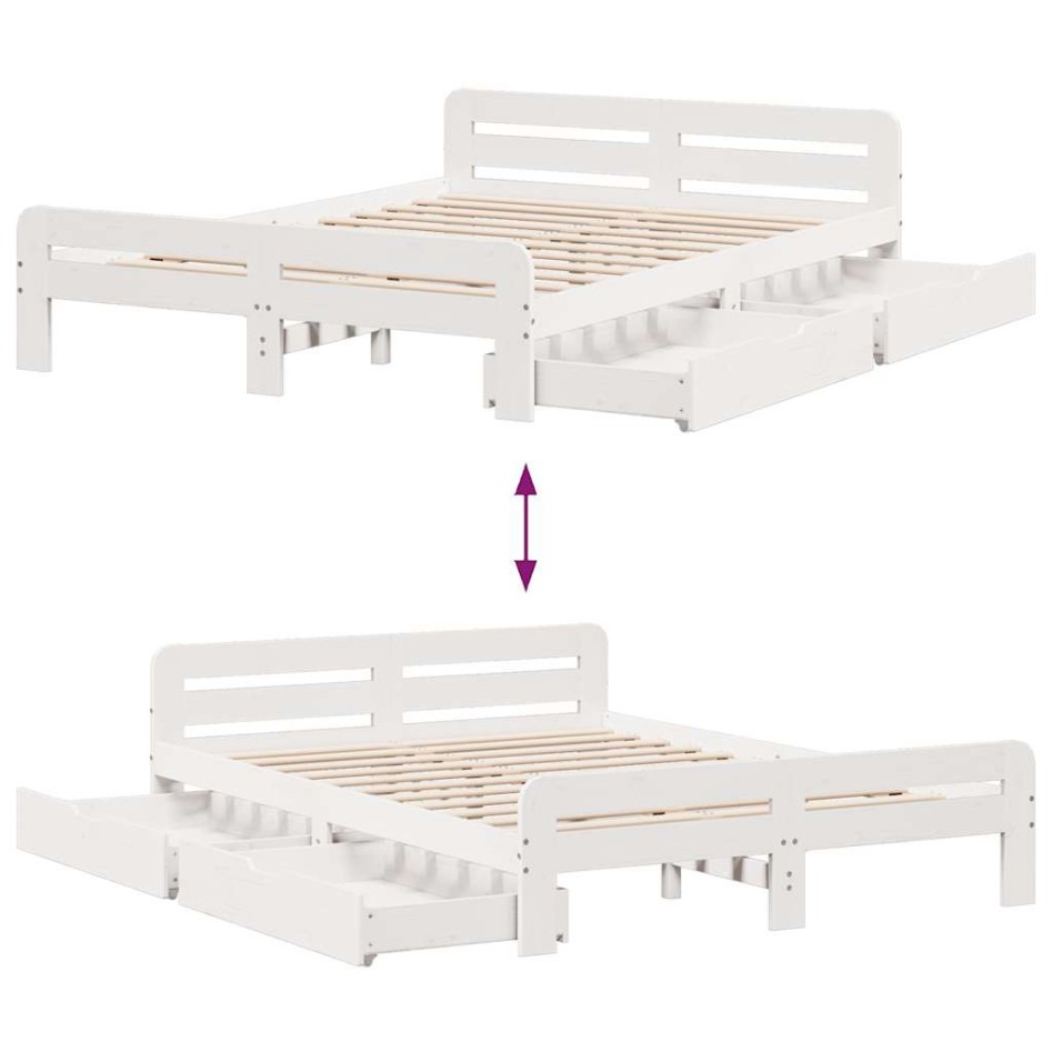 Estructura de cama sin colchón madera de pino blanca 140x190