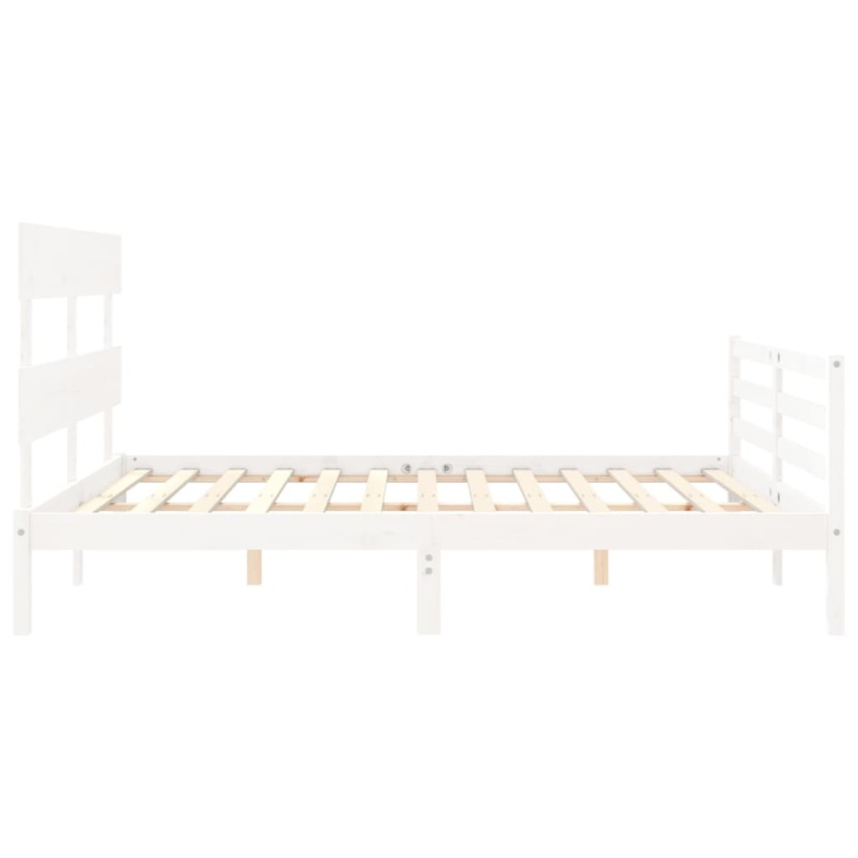 Estructura de cama con cabecero madera maciza blanco 160x200