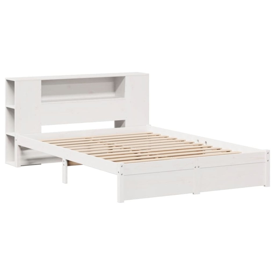 Cama con estantería sin colchón madera maciza blanca 160x200