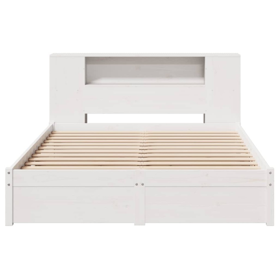 Cama con estantería sin colchón madera maciza blanca 160x200