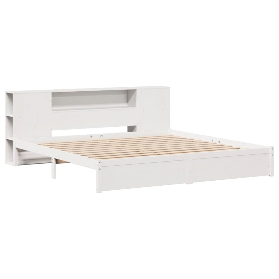 Cama con estantería sin colchón madera maciza blanca 180x200