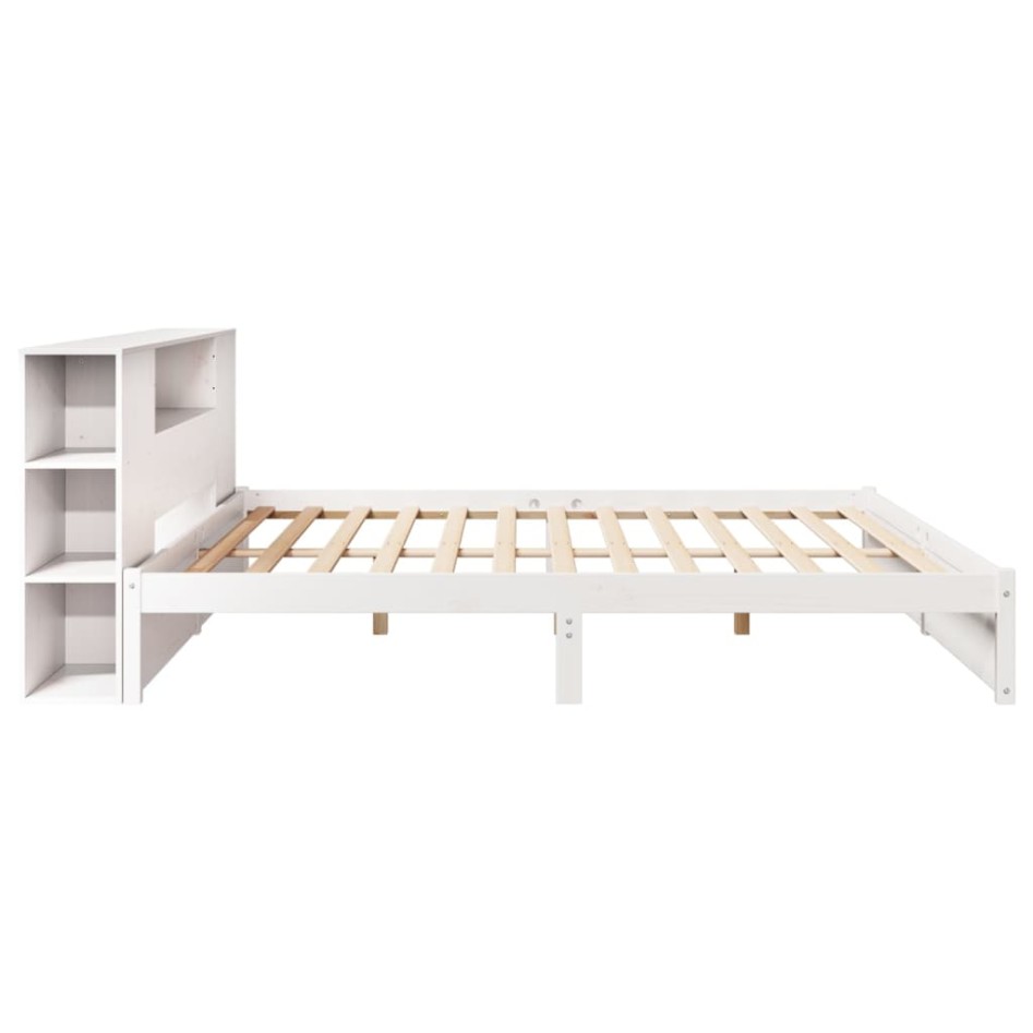 Cama con estantería sin colchón madera maciza blanca 180x200