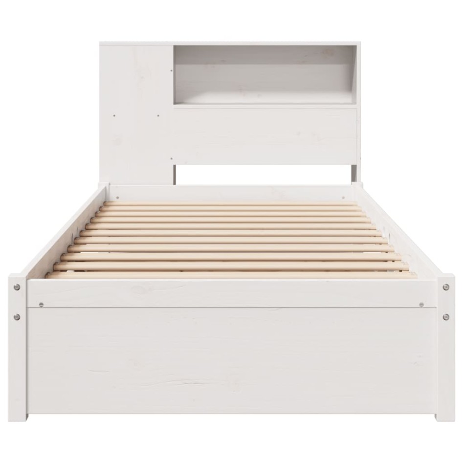 Cama con estantería sin colchón madera maciza blanca 75x190