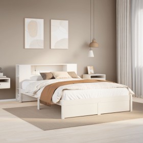 Cama con estantería sin colchón madera maciza blanca 120x200