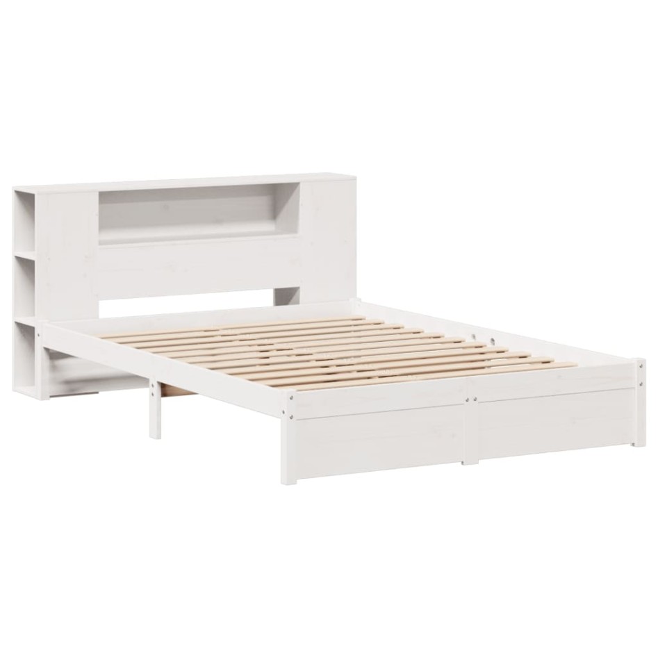 Cama con estantería sin colchón madera maciza blanca 120x200