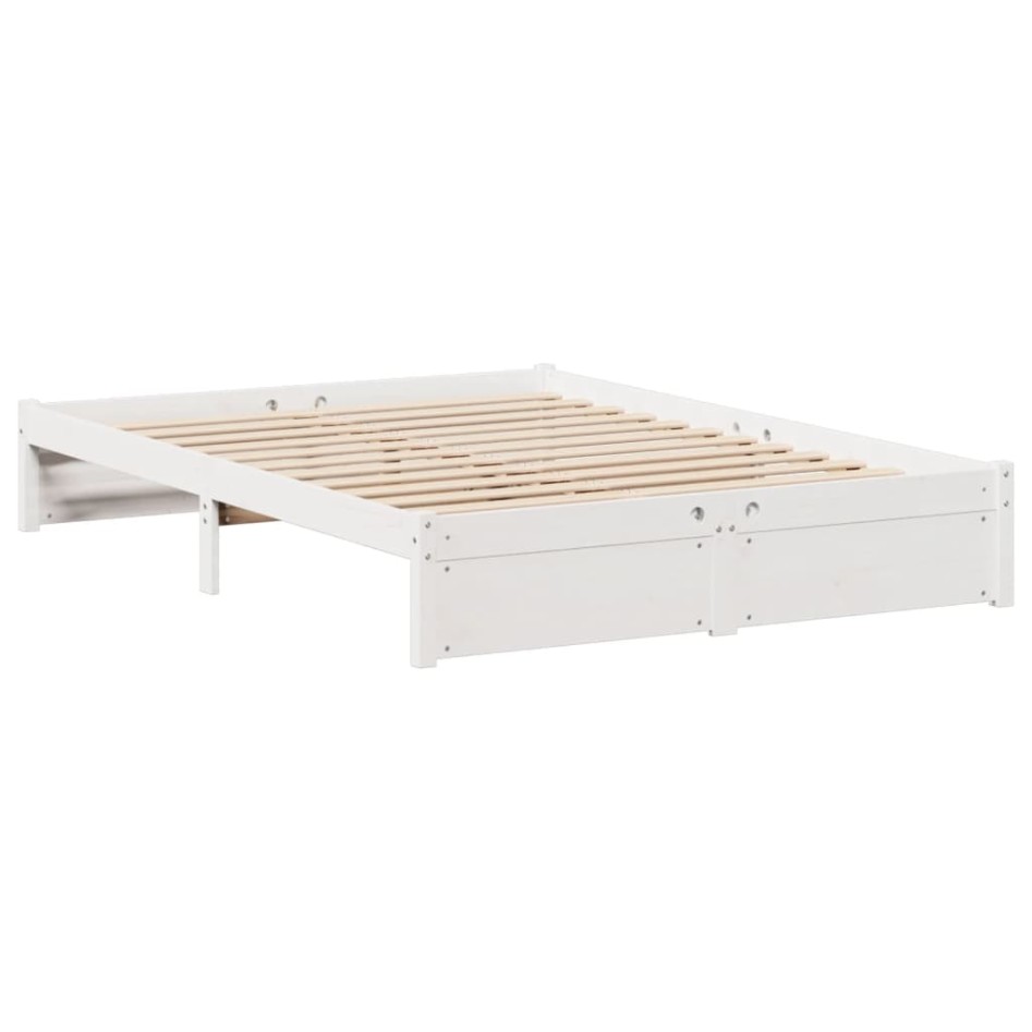 Cama con estantería sin colchón madera maciza blanca 120x200