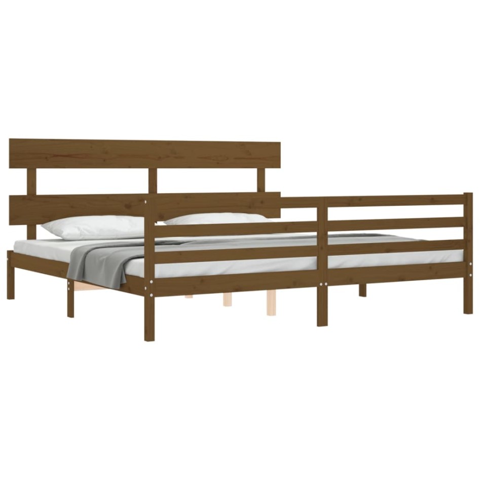 Estructura cama y cabecero madera maciza marrón miel 200x200