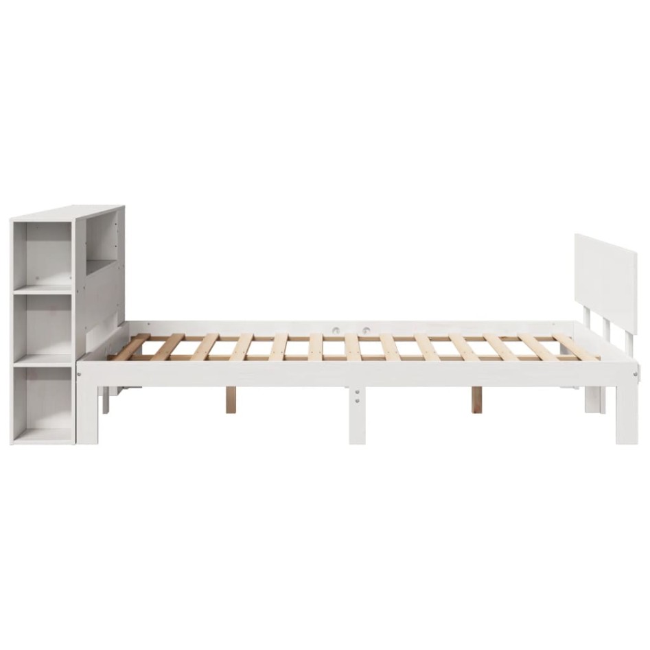 Cama con estantería sin colchón madera maciza blanca 150x200