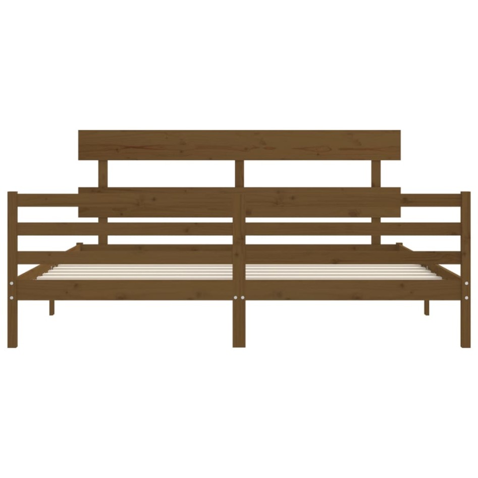 Estructura cama y cabecero madera maciza marrón miel 200x200
