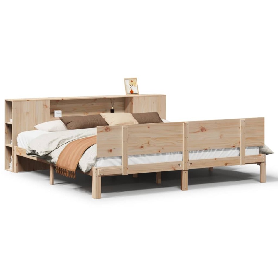 Cama con estantería sin colchón madera maciza de pino