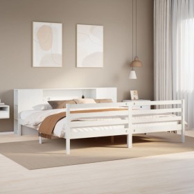 Cama con estantería sin colchón madera maciza blanca 200x200