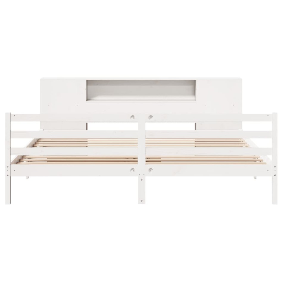 Cama con estantería sin colchón madera maciza blanca 200x200