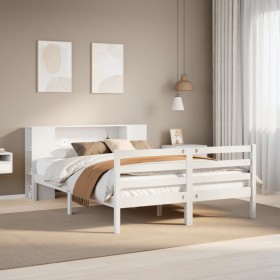 Cama con estantería sin colchón madera maciza blanca 140x190