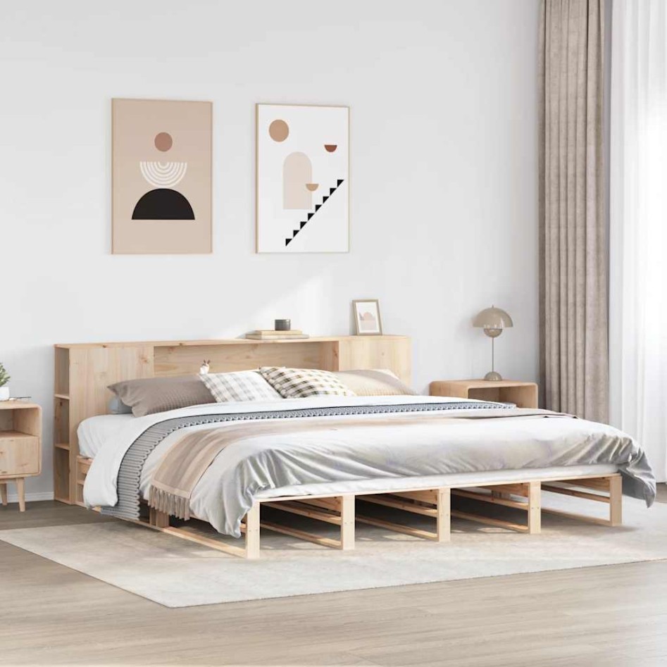 Cama con estantería sin colchón madera maciza 200x200