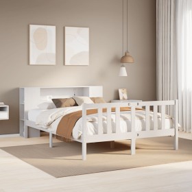 Cama con estantería sin colchón madera maciza blanca 140x200