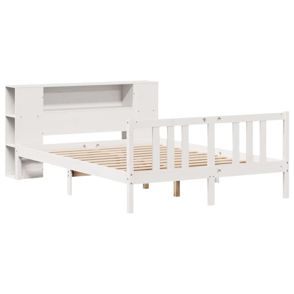 Cama con estantería sin colchón madera maciza blanca 140x200