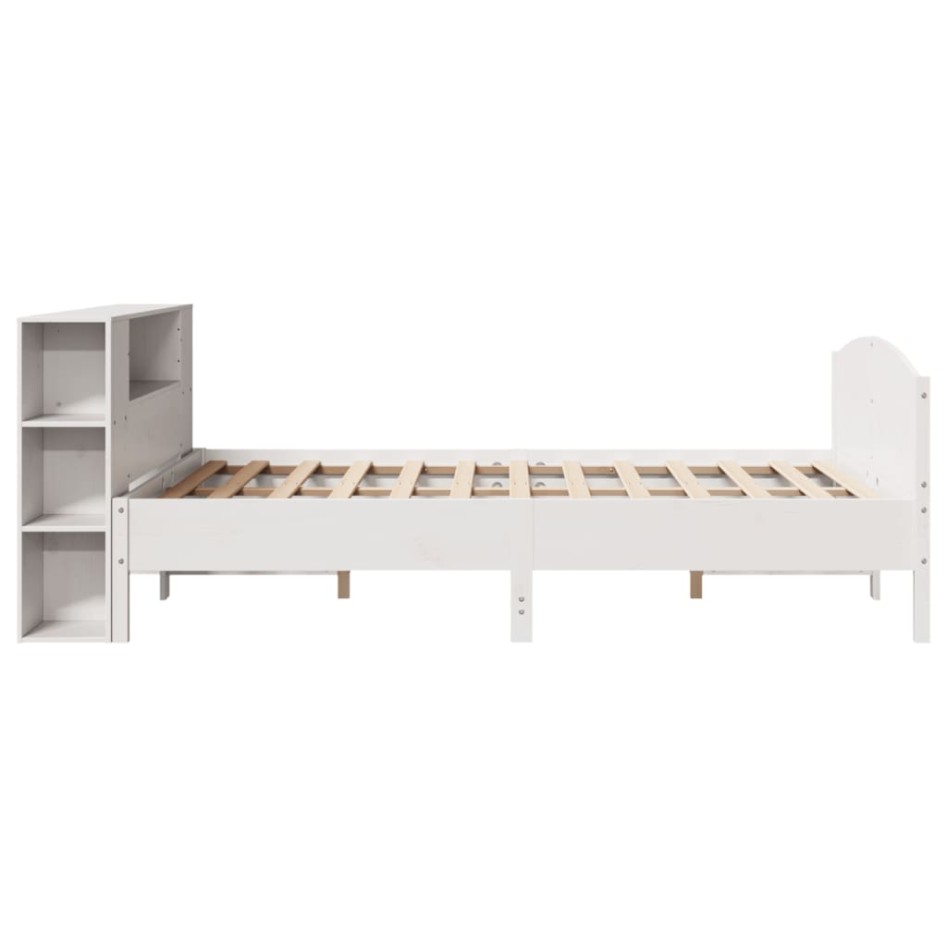 Cama con estantería sin colchón madera maciza blanca 140x190