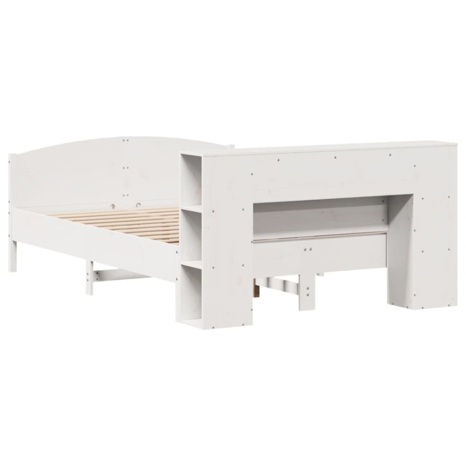 Cama con estantería sin colchón madera maciza blanca 140x190