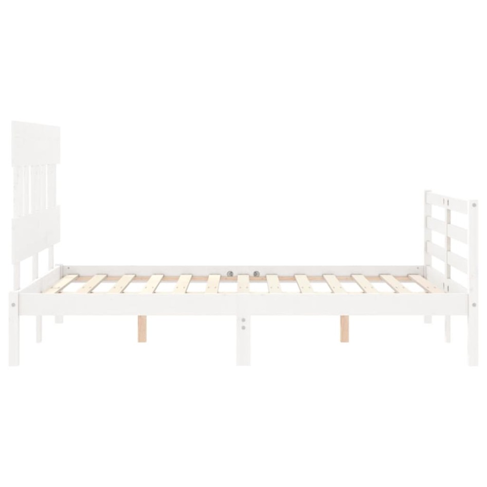 Estructura de cama con cabecero madera maciza blanco 140x190