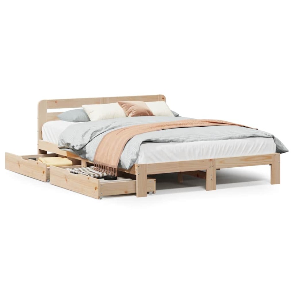 Estructura de cama sin colchón madera maciza de pino 140x190