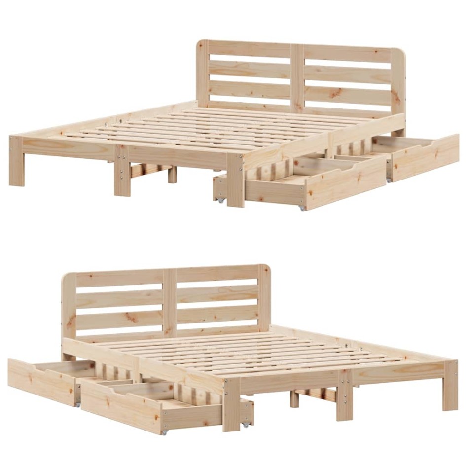 Estructura de cama sin colchón madera maciza de pino 120x190