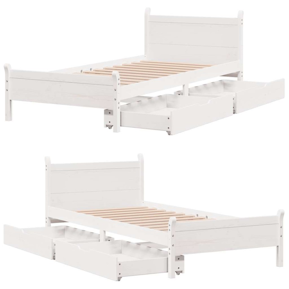 Estructura de cama sin colchón madera maciza blanca 75x190