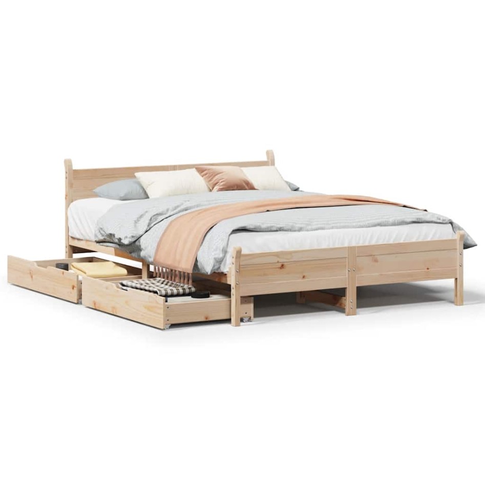 Estructura de cama sin colchón madera maciza de pino 120x190
