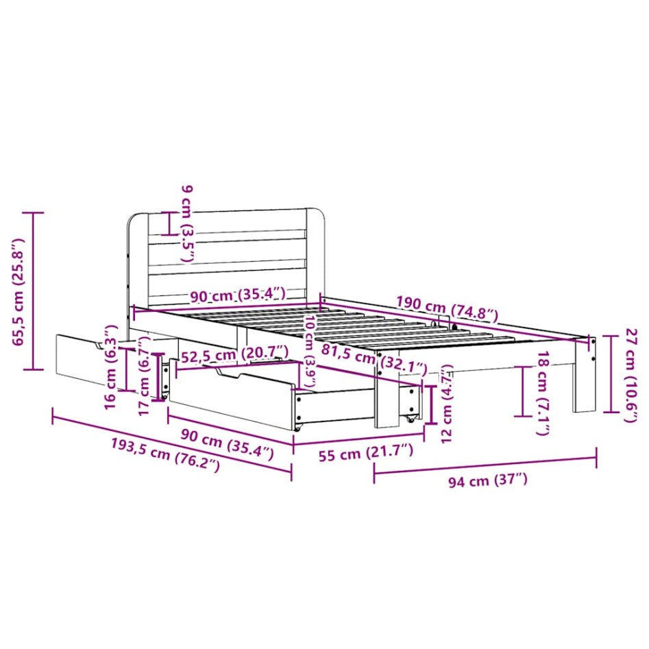 Estructura de cama sin colchón madera maciza blanca 90x190