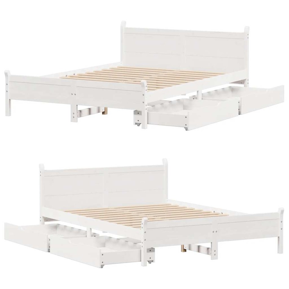 Estructura de cama sin colchón madera de pino blanca 140x190