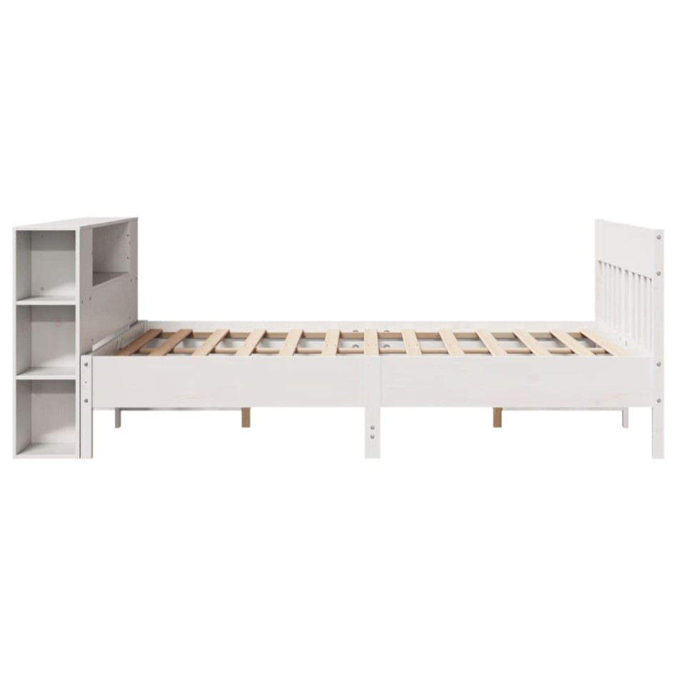 Cama con estantería sin colchón madera maciza blanca 160x200