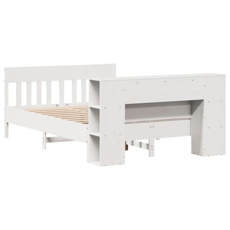 Cama con estantería sin colchón madera maciza blanca 150x200