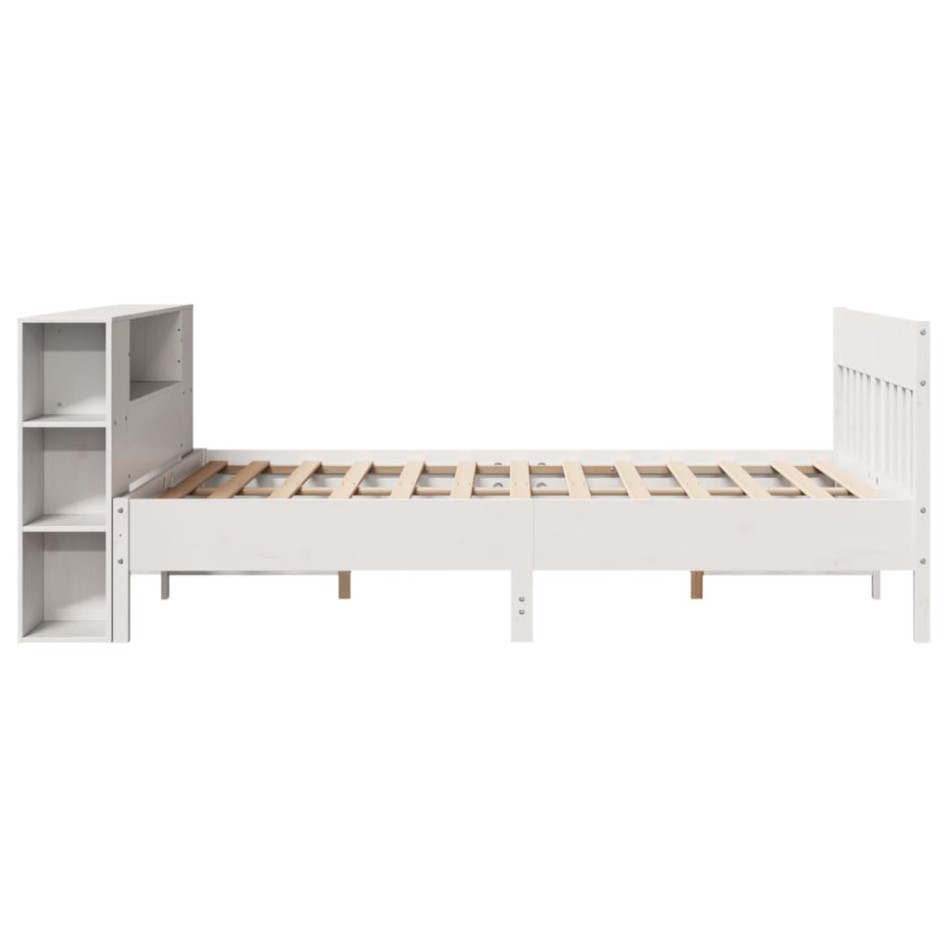 Cama con estantería sin colchón madera maciza blanca 140x190