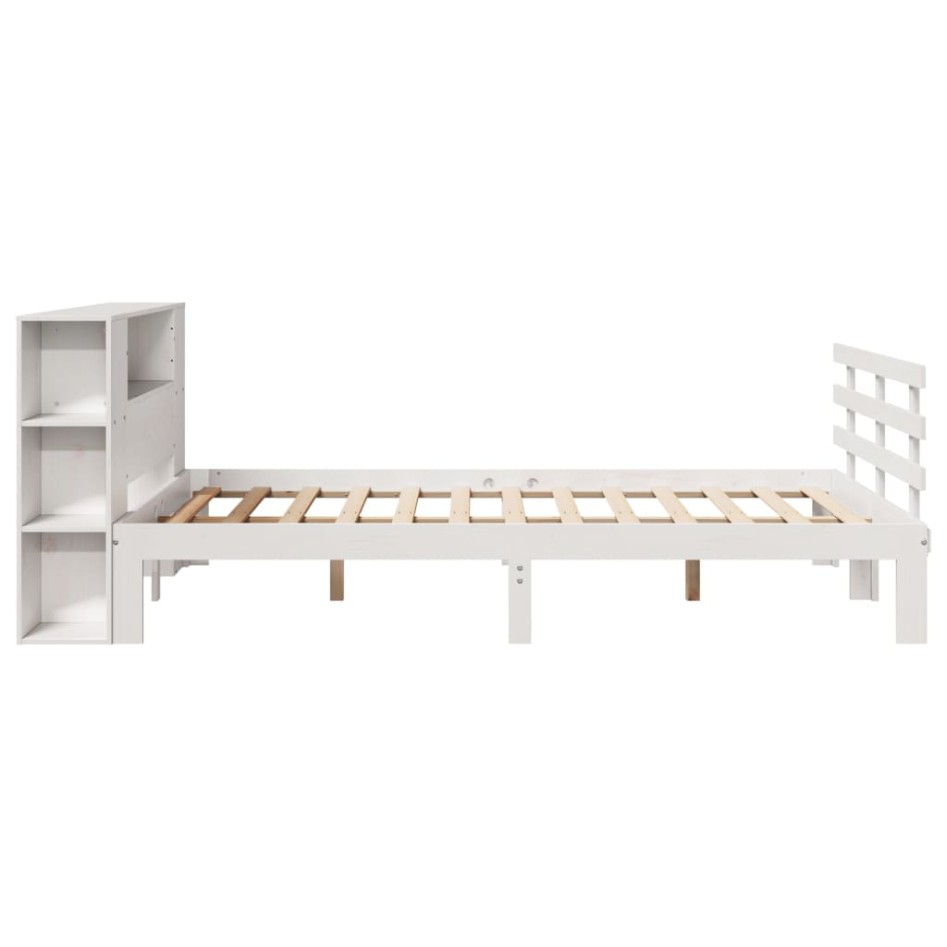 Cama con estantería sin colchón madera maciza blanca 140x200