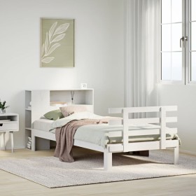 Cama con estantería sin colchón madera maciza blanca 75x190