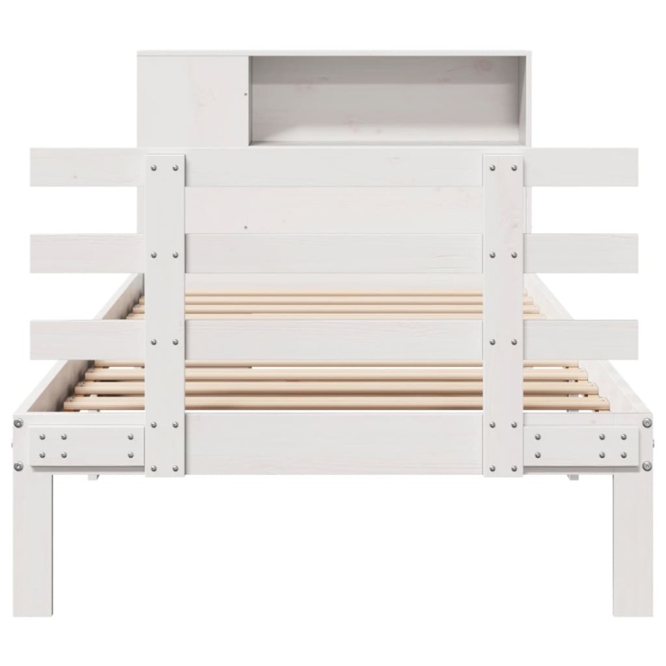 Cama con estantería sin colchón madera maciza blanca 75x190