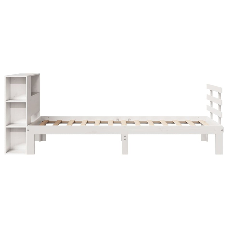 Cama con estantería sin colchón madera maciza blanca 75x190