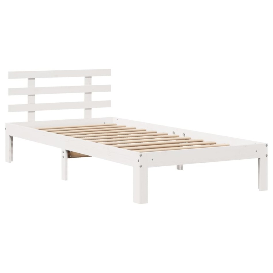 Cama con estantería sin colchón madera maciza blanca 75x190